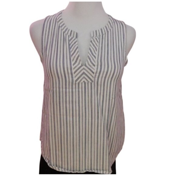 SALE Allya Blue & White Striped Sleeveless Blouse XXS Cotton Blend - Picture 1 of 8